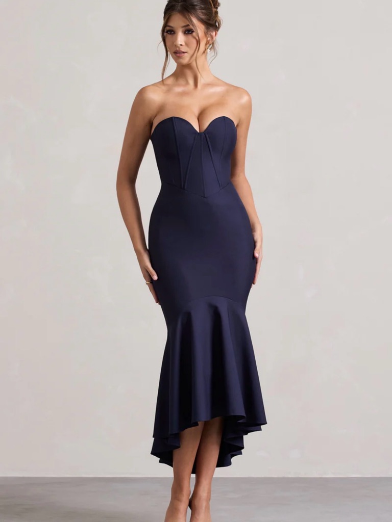 Club L London Strapless Navy Mermaid-Hem Dress